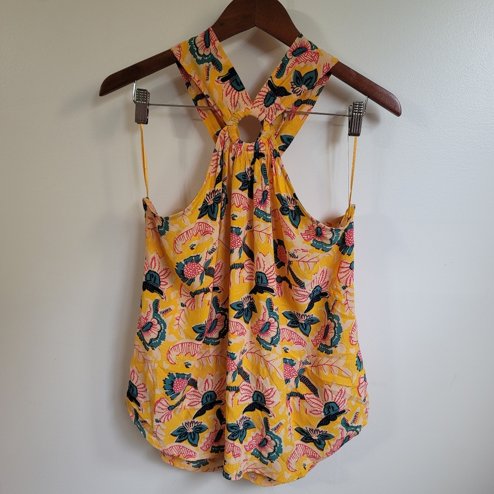 Maeve by Anthropologie Yellow Floral Racerback Tank